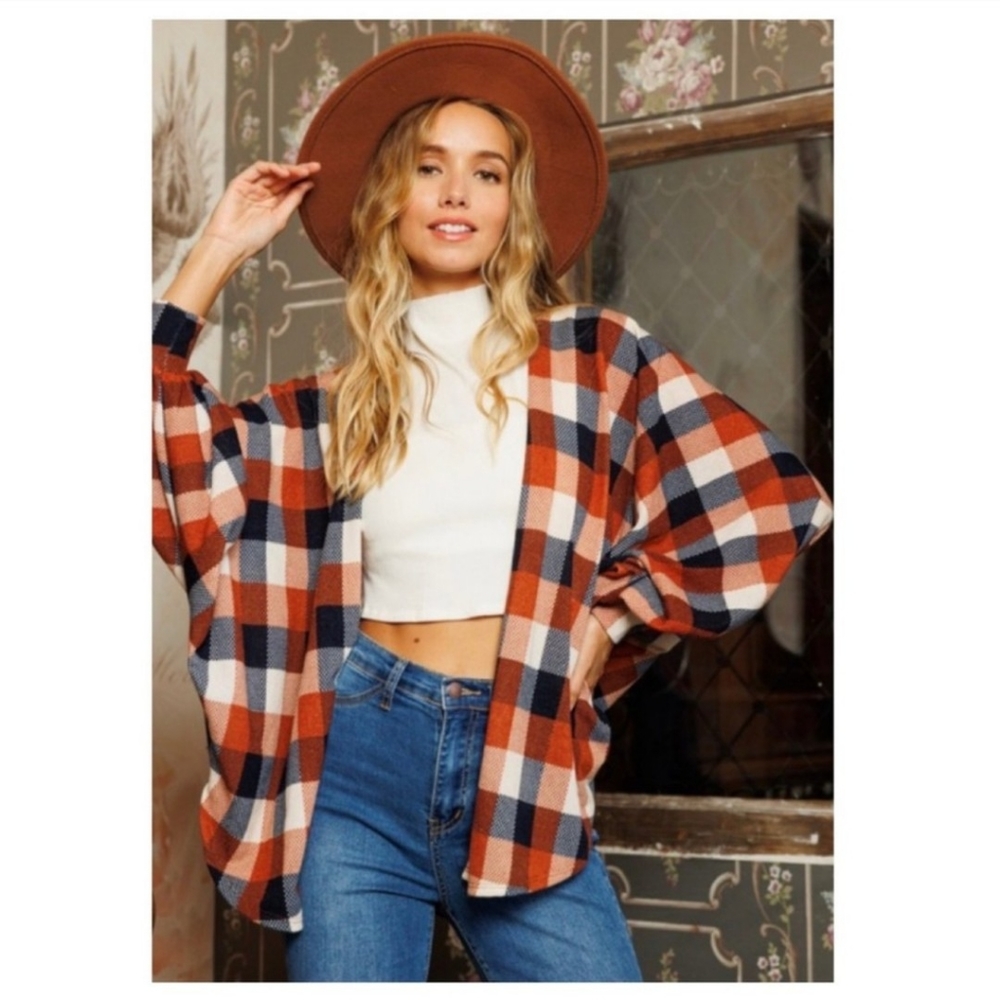 **SOLD**PLAID PATTERN RELAXED SLEEVE CARDIGAN-NEW - Picture 4 of 6